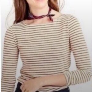 J Crew Womens ARTIST Top Size M Gold Shimmer Stripe Pullover Fall Preppy Classic